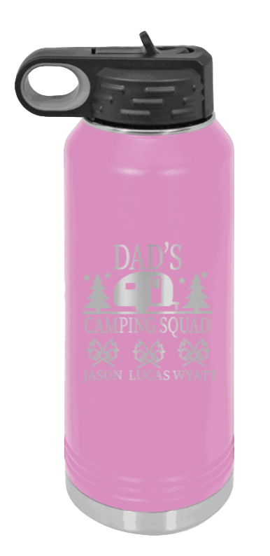 Dad's Camping Squad - 32oz Water Bottle Laser Engraved- Light Purple