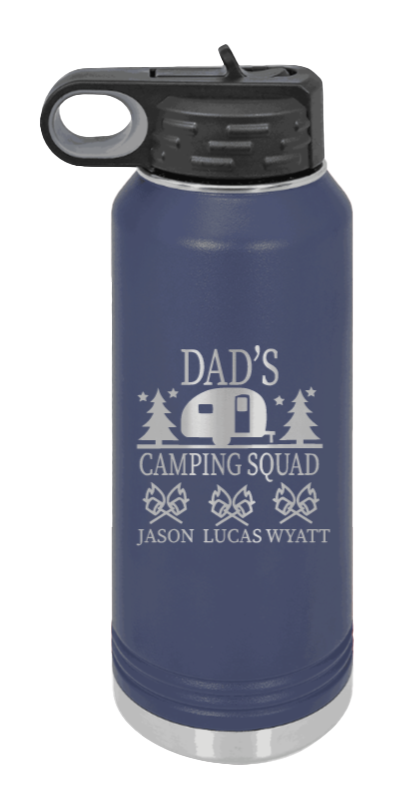 Dad's Camping Squad - 32oz Water Bottle Laser Engraved- Navy