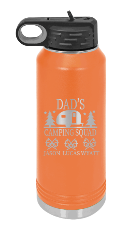 Dad's Camping Squad - 32oz Water Bottle Laser Engraved- Orange
