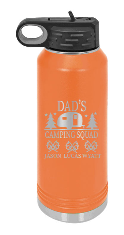 Dad's Camping Squad - 32oz Water Bottle Laser Engraved- Orange