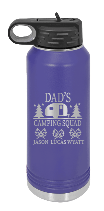 Dad's Camping Squad - 32oz Water Bottle Laser Engraved- Purple