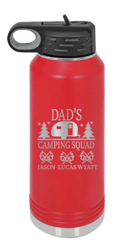 Dad's Camping Squad - 32oz Water Bottle Laser Engraved- Red