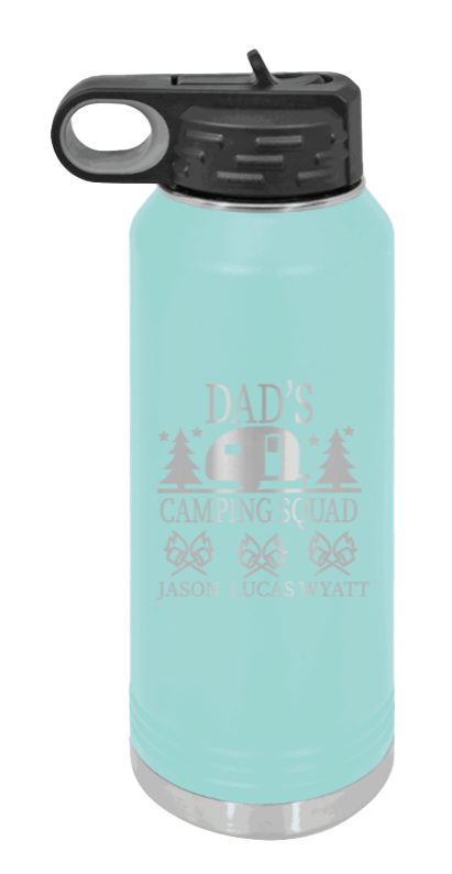 Dad's Camping Squad - 32oz Water Bottle Laser Engraved- Teal
