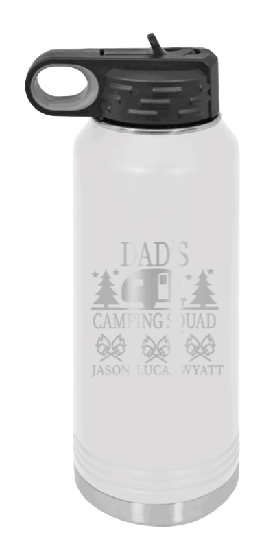 Dad's Camping Squad - 32oz Water Bottle Laser Engraved- White
