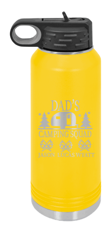 Dad's Camping Squad - 32oz Water Bottle Laser Engraved- Yellow