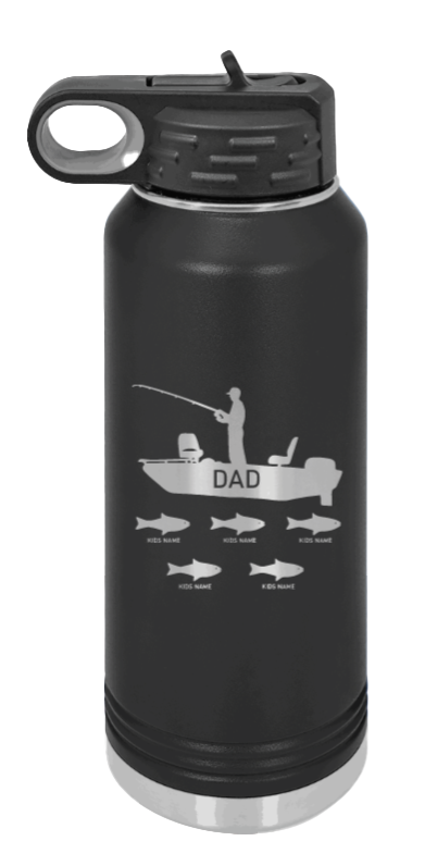 Dad's Fishing  - 32oz Water Bottle Laser Engraved- Black