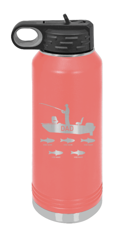 Dad's Fishing  - 32oz Water Bottle Laser Engraved- Coral
