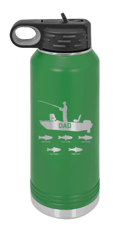 Dad's Fishing  - 32oz Water Bottle Laser Engraved- Green