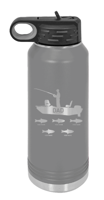Dad's Fishing  - 32oz Water Bottle Laser Engraved- Dark Grey