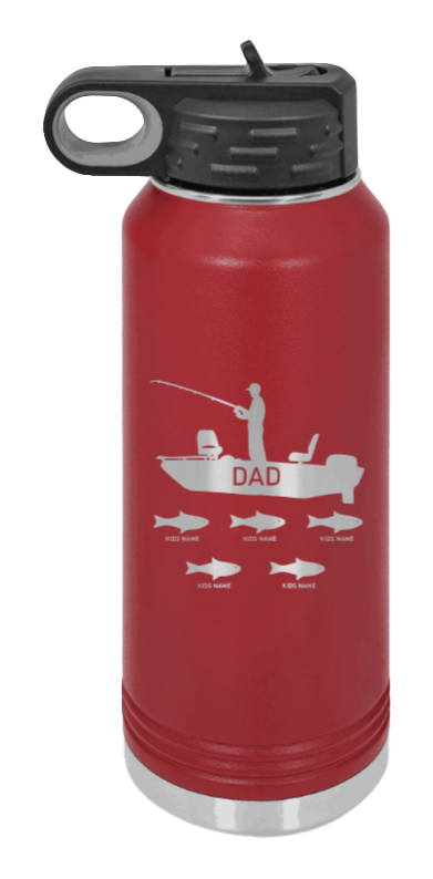 Dad's Fishing  - 32oz Water Bottle Laser Engraved- Maroon