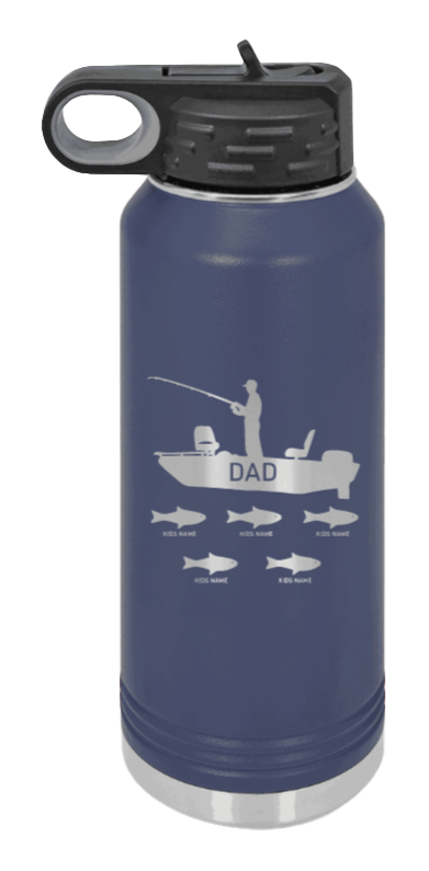 Dad's Fishing  - 32oz Water Bottle Laser Engraved- Navy