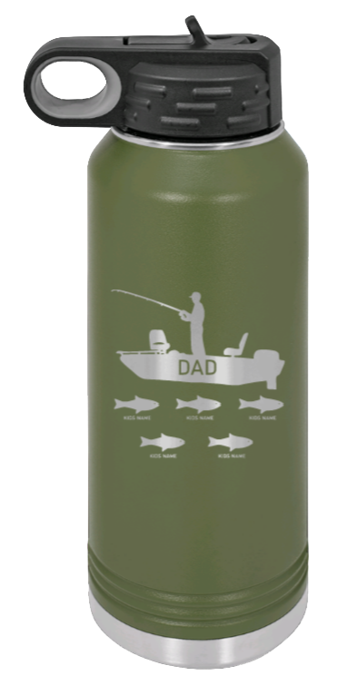 Dad's Fishing  - 32oz Water Bottle Laser Engraved- Olive
