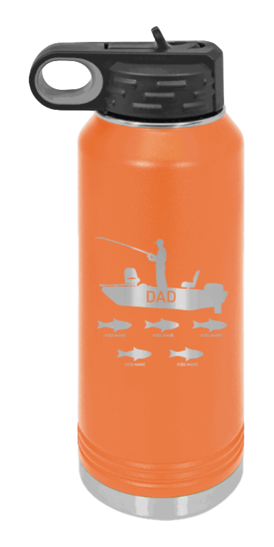 Dad's Fishing  - 32oz Water Bottle Laser Engraved- Orange