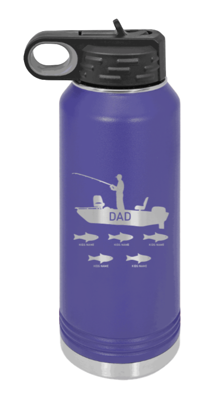 Dad's Fishing  - 32oz Water Bottle Laser Engraved- Purple