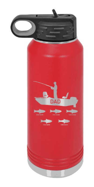 Dad's Fishing  - 32oz Water Bottle Laser Engraved- Red