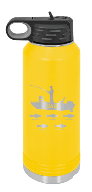 Dad's Fishing  - 32oz Water Bottle Laser Engraved- Yellow