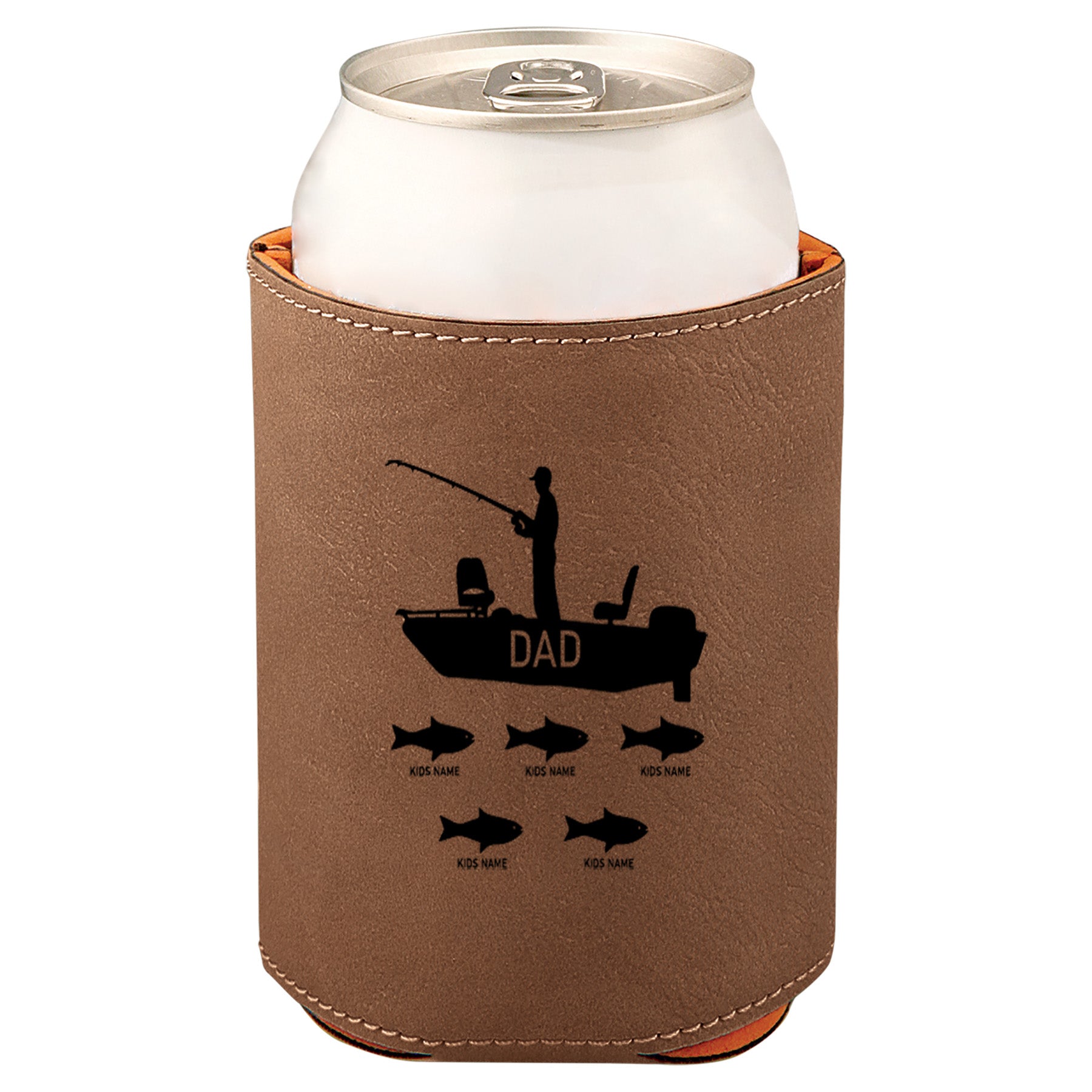 Dad's Fishing Boat Leatherette Koosie-Dark Brown