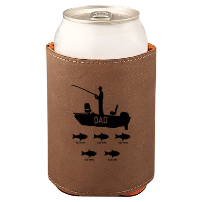 Dad's Fishing Boat Leatherette Koosie-Dark Brown