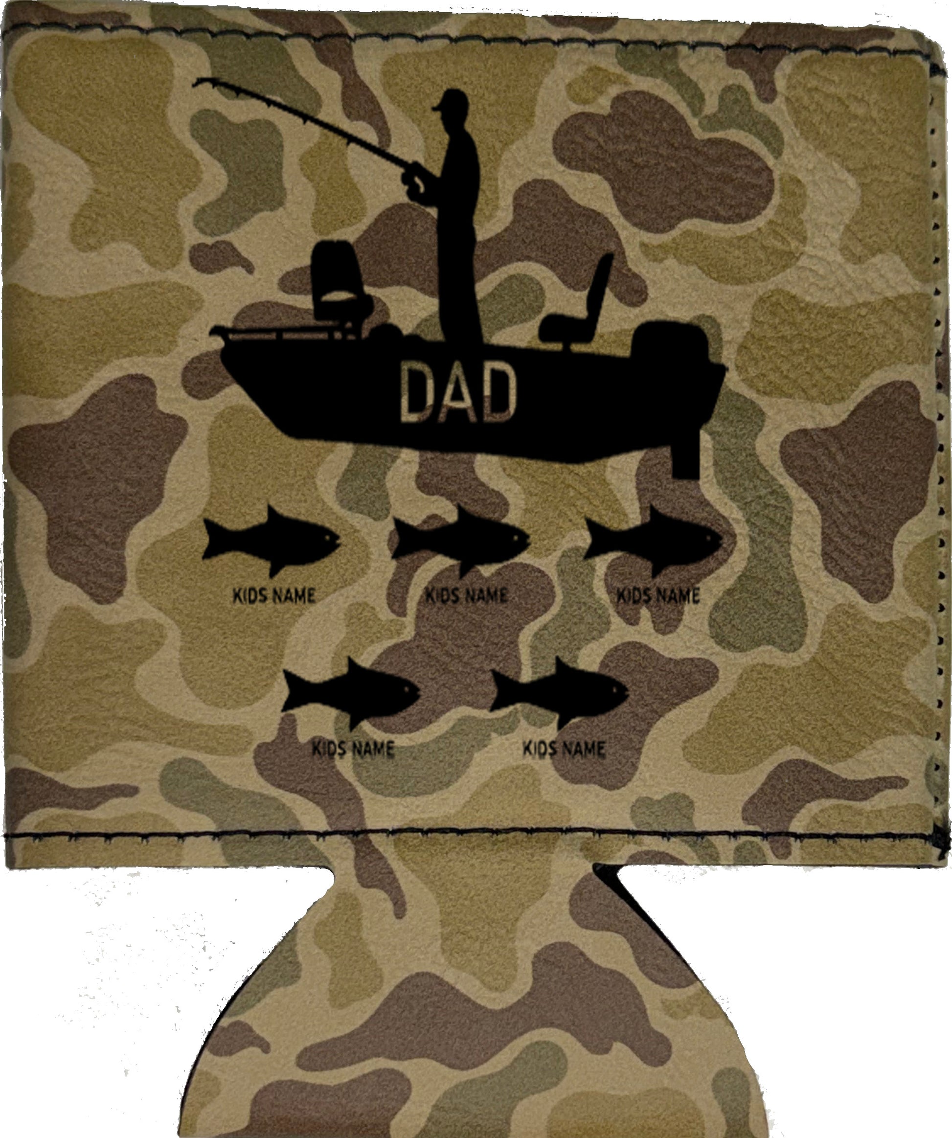 Dad's Fishing Boat Magnetic Leather Koozie-Duck Camo