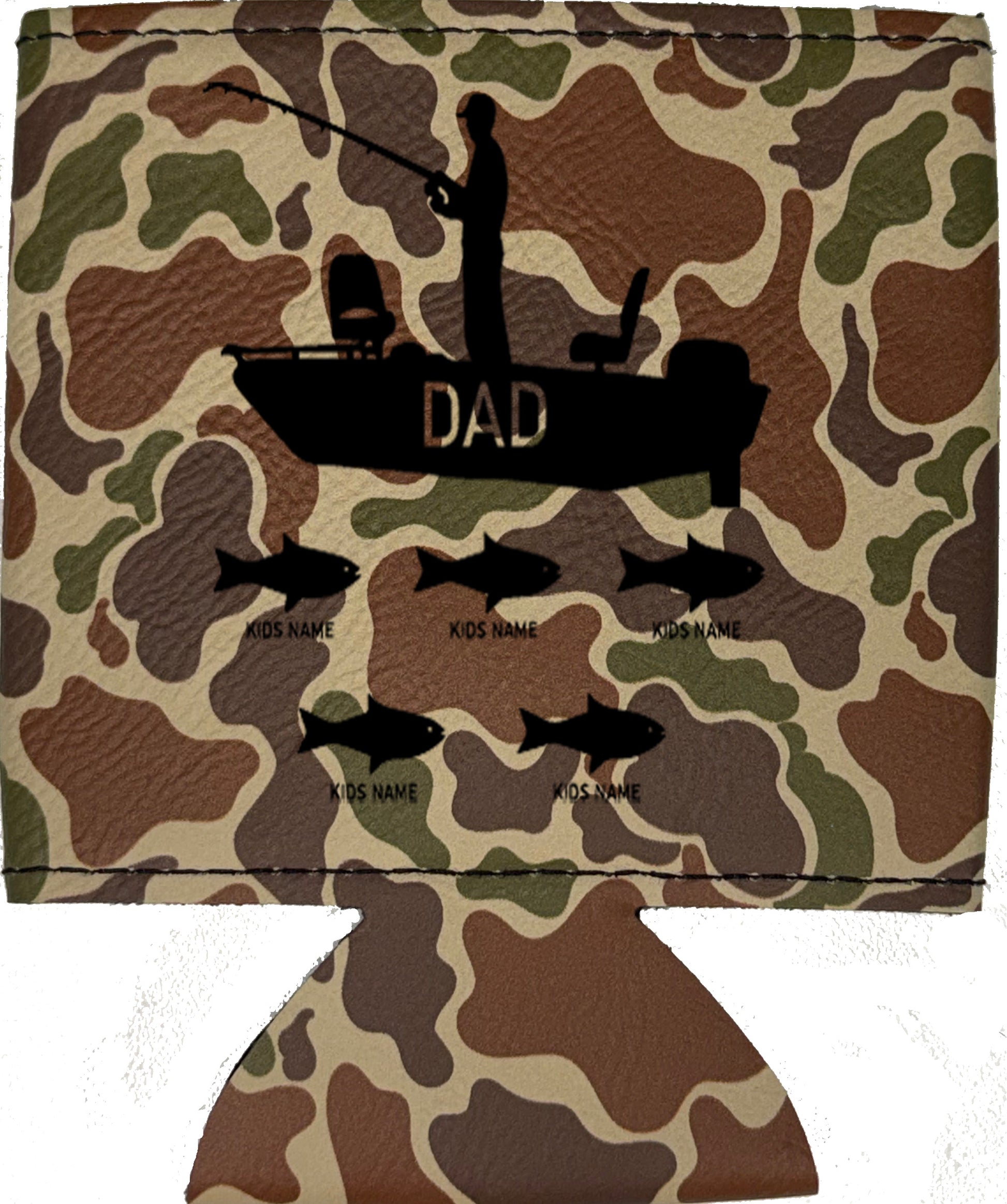 Dad's Fishing Boat Magnetic Leather Koozie-Fowl Play Camo