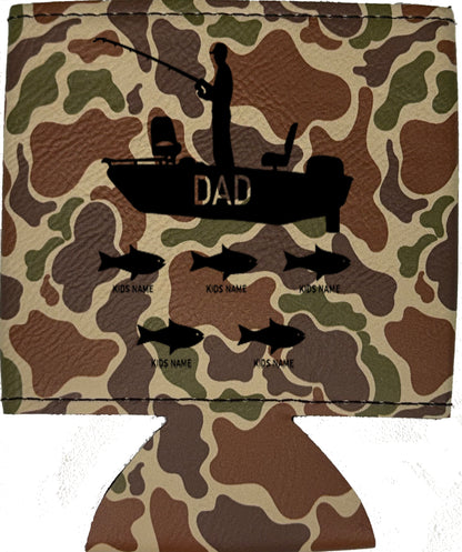 Dad's Fishing Boat Magnetic Leather Koozie-Fowl Play Camo