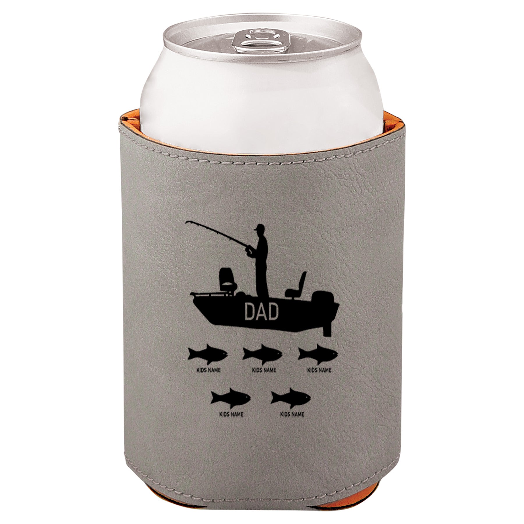 Dad's Fishing Boat Leatherette Koosie-Gray