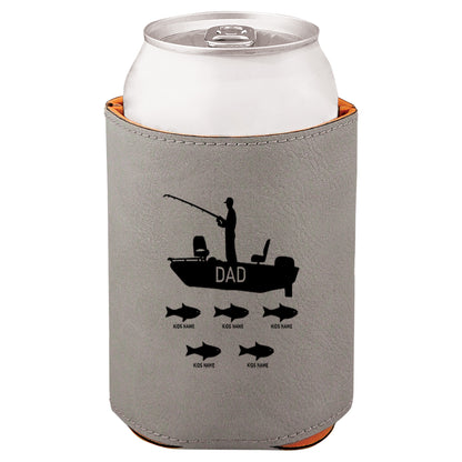 Dad's Fishing Boat Leatherette Koosie-Gray