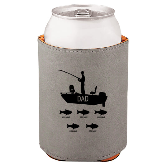 Dad's Fishing Boat Leatherette Koosie-Gray
