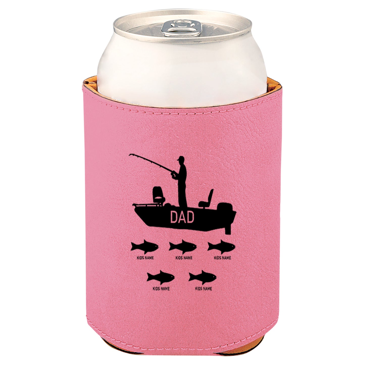 Dad's Fishing Boat Leatherette Koosie-Pink