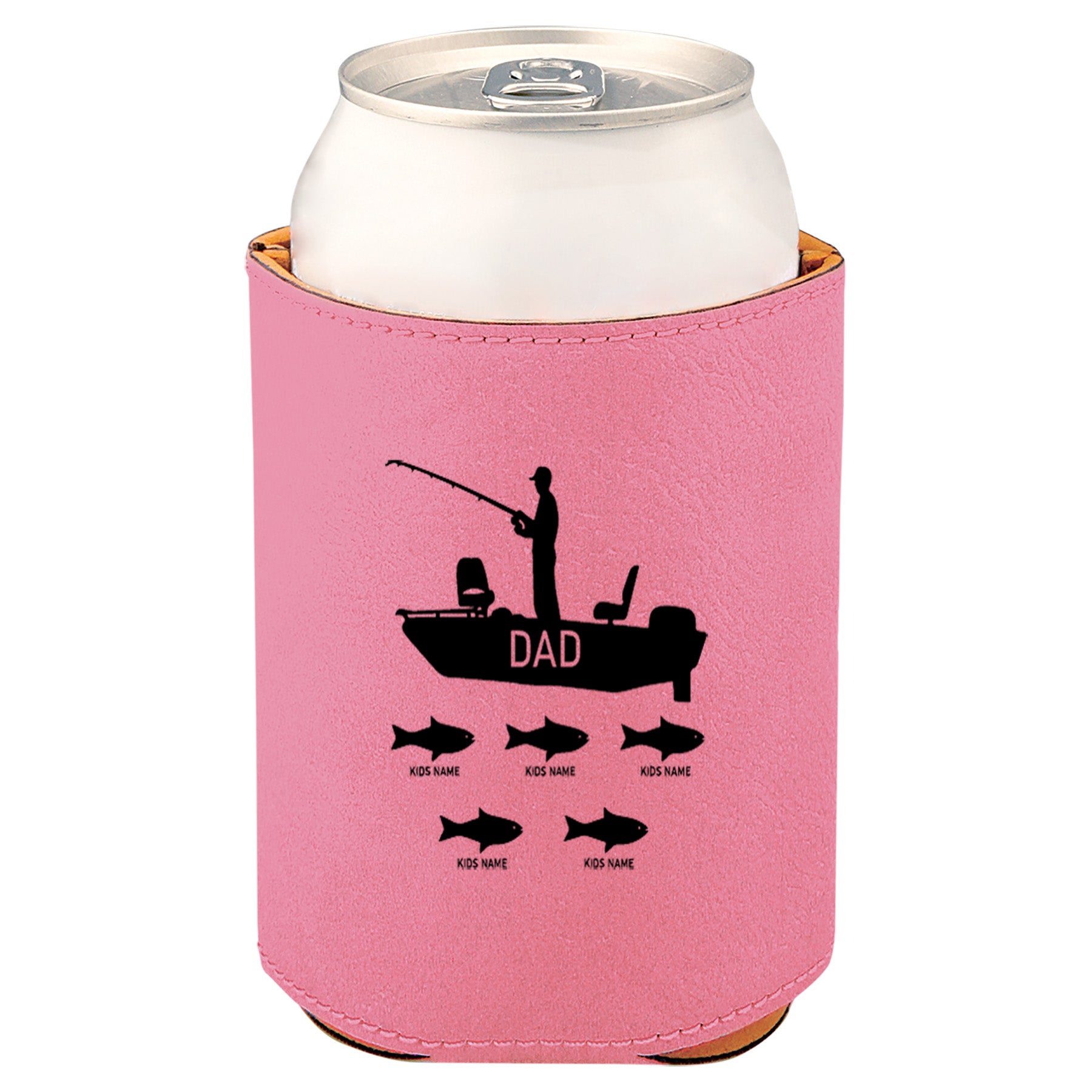 Dad's Fishing Boat Leatherette Koosie-Pink
