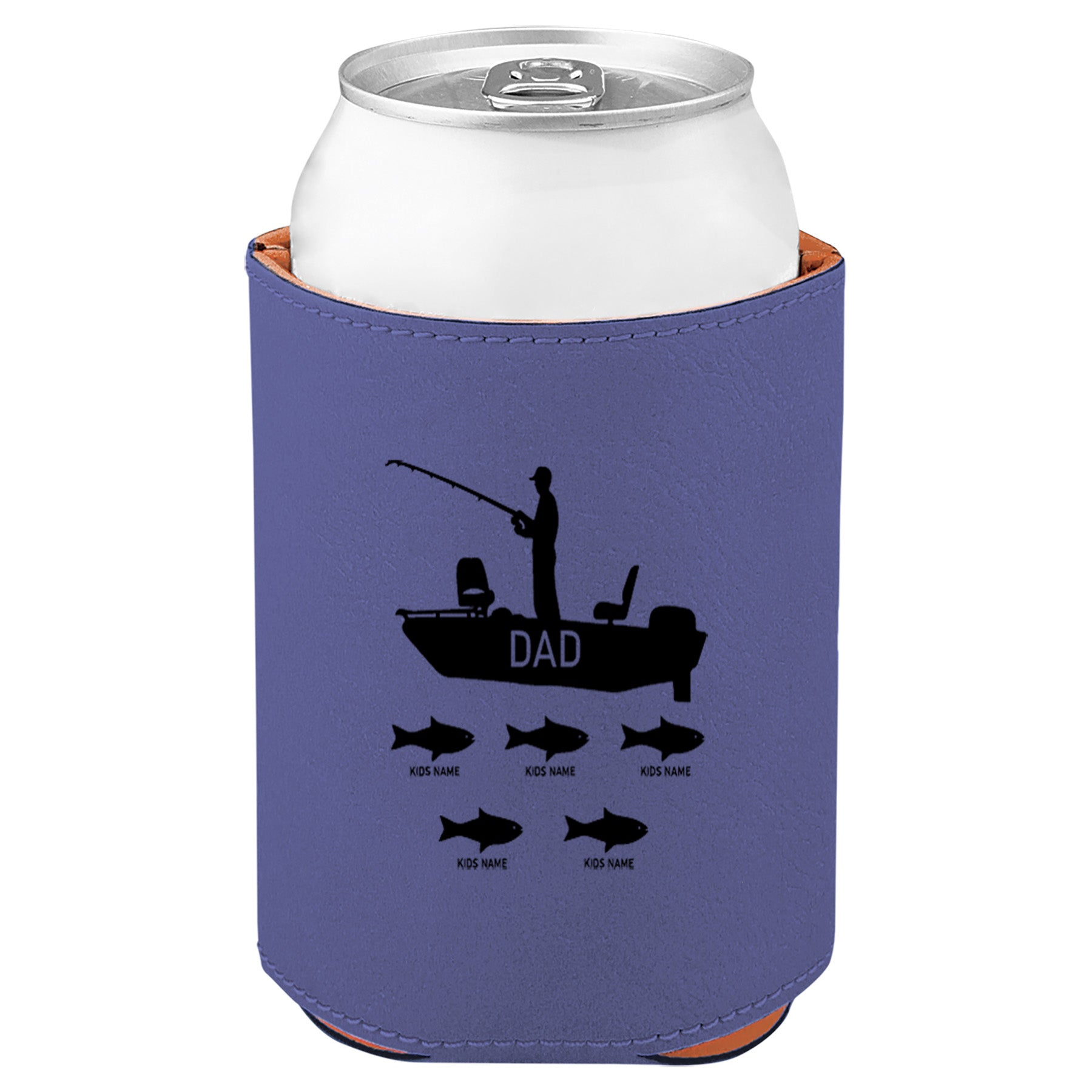 Dad's Fishing Boat Leatherette Koosie-Purple