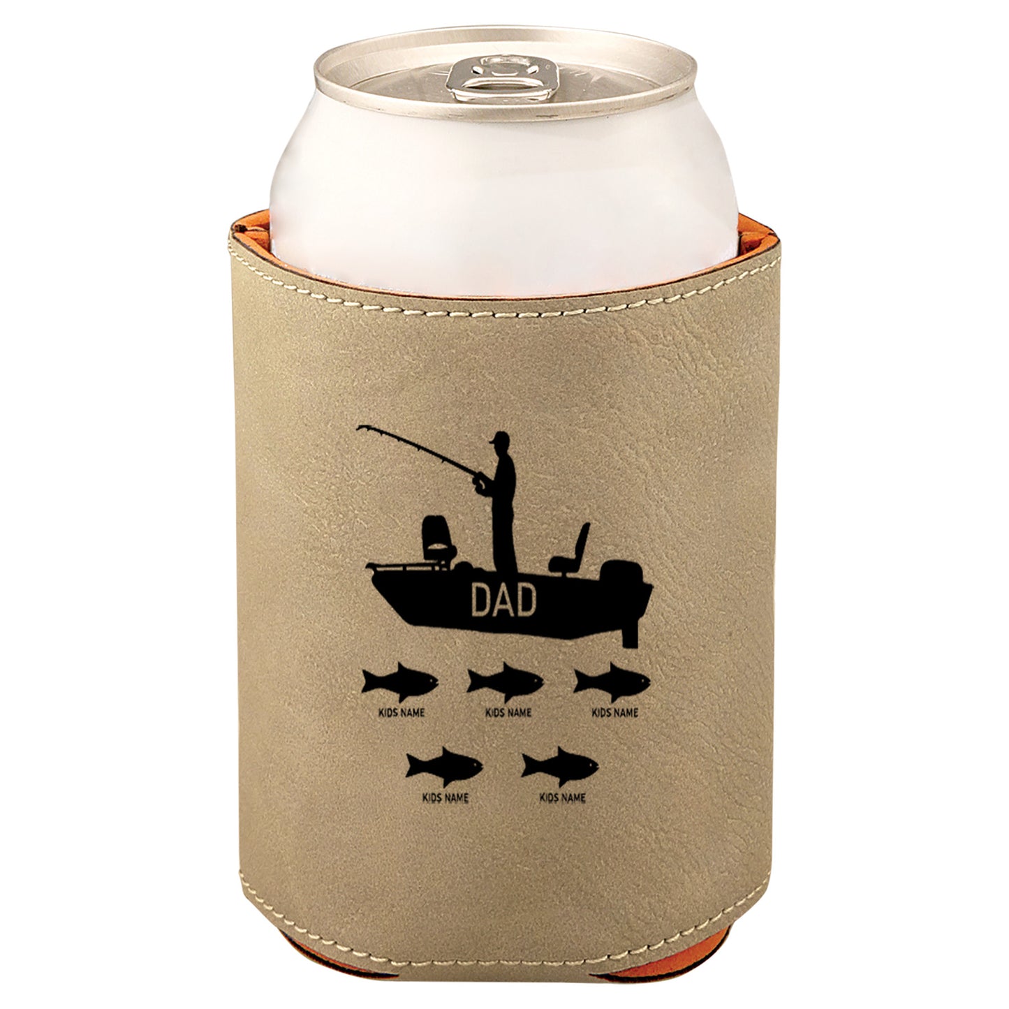 Dad's Fishing Boat Leatherette Koosie-Tan