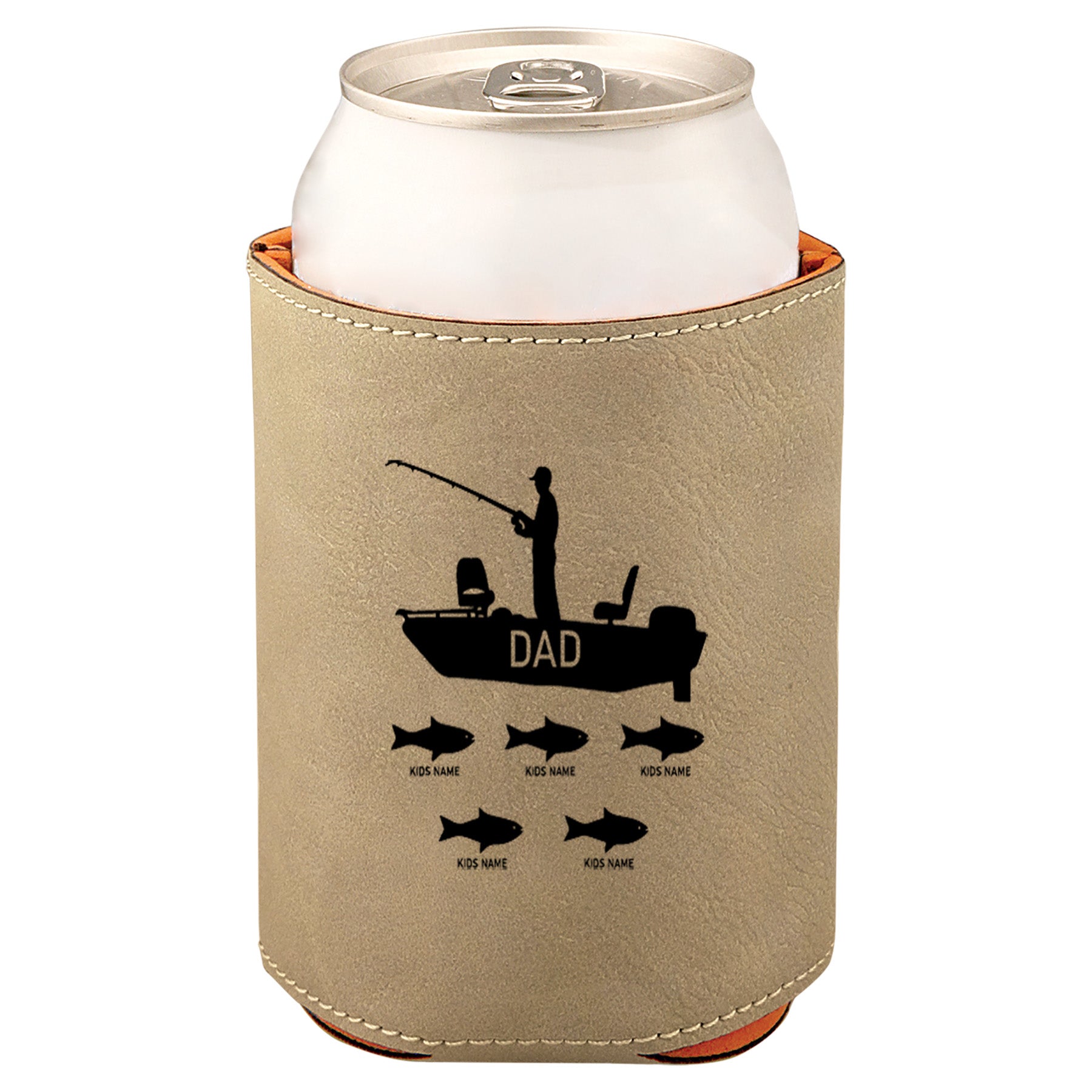 Dad's Fishing Boat Leatherette Koosie-Tan