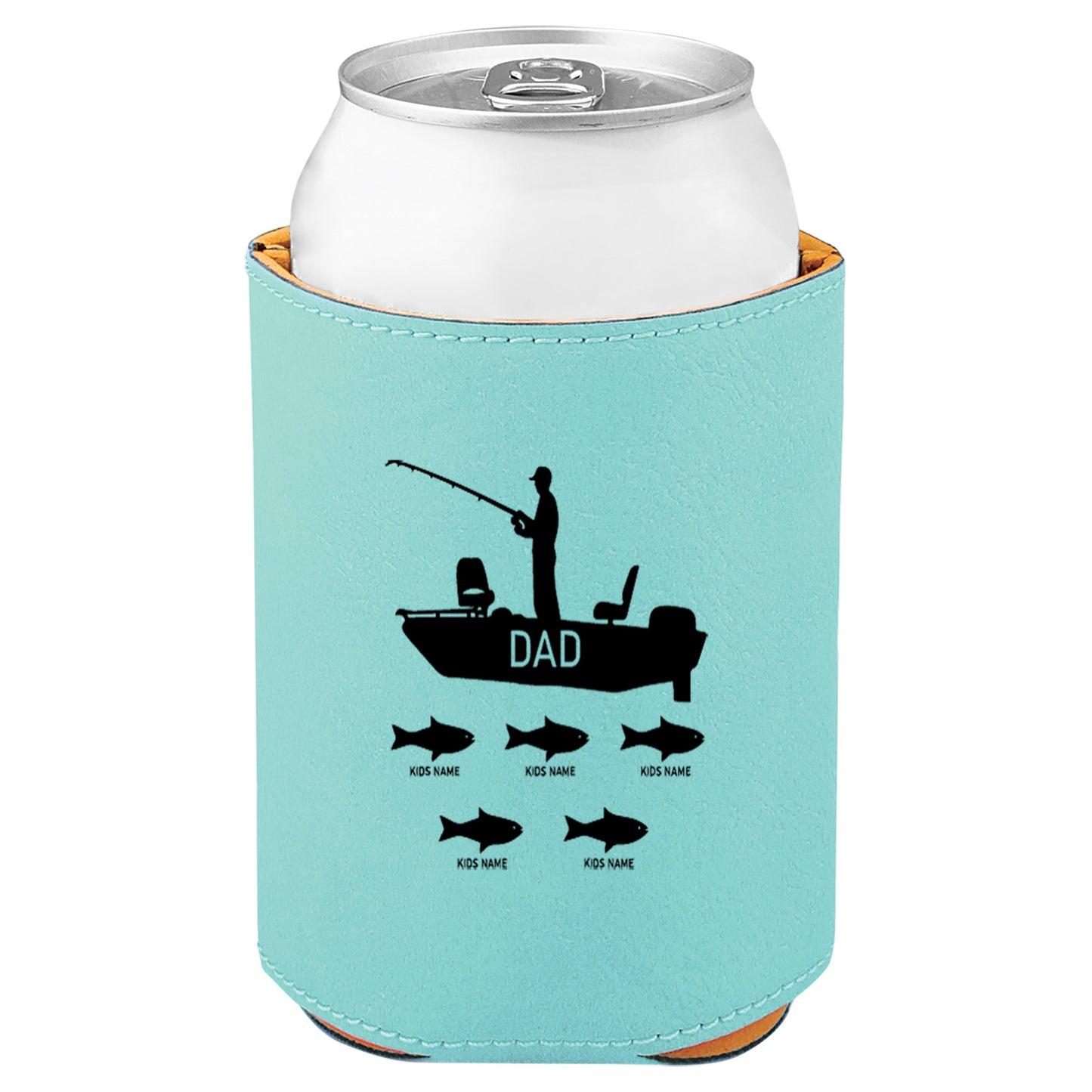 Dad's Fishing Boat Leatherette Koosie-Teal
