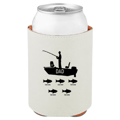 Dad's Fishing Boat Leatherette Koosie-White