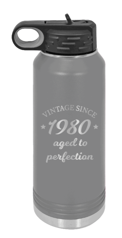 Aged To Perfection - 32oz Water Bottle Laser Engraved- Dark Grey
