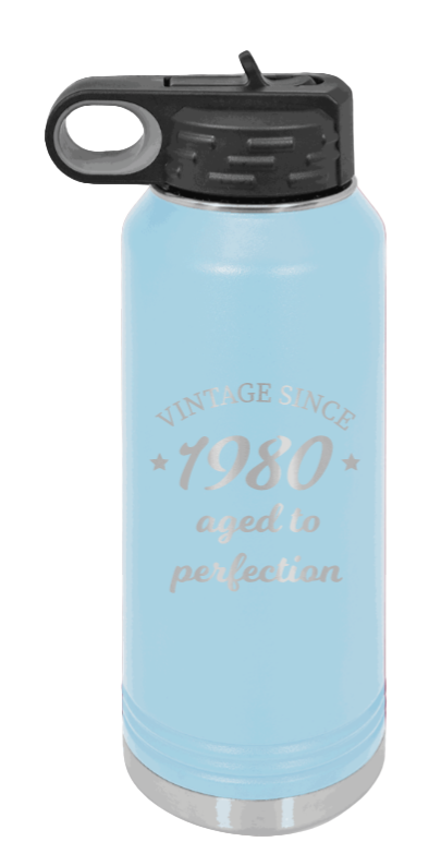 Aged To Perfection - 32oz Water Bottle Laser Engraved- Light Blue