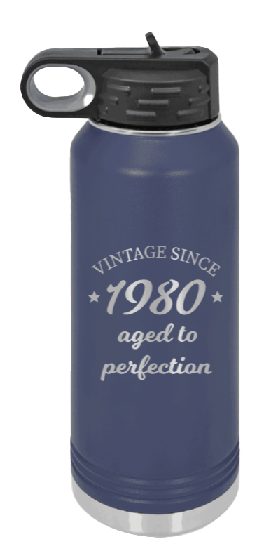 Aged To Perfection - 32oz Water Bottle Laser Engraved- Navy
