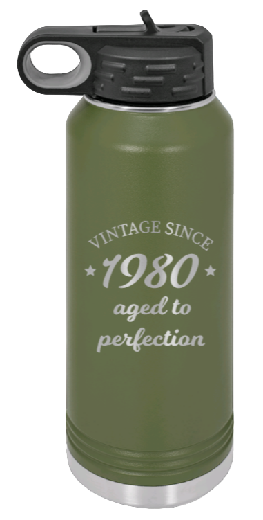 Aged To Perfection - 32oz Water Bottle Laser Engraved- Olive