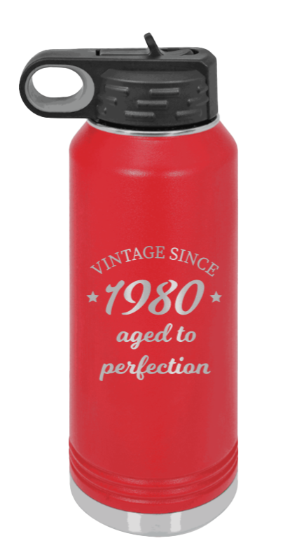 Aged To Perfection - 32oz Water Bottle Laser Engraved- Red