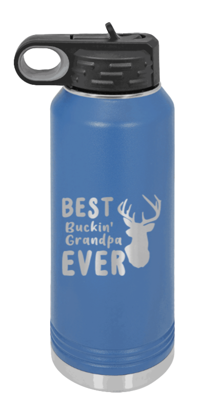 Best Buckin' Grandpa - 32oz Water Bottle Laser Engraved- Royal Blue