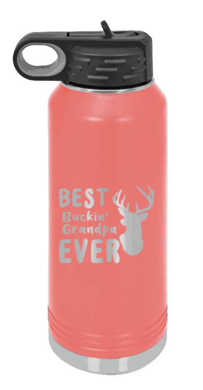 Best Buckin' Grandpa - 32oz Water Bottle Laser Engraved- Coral