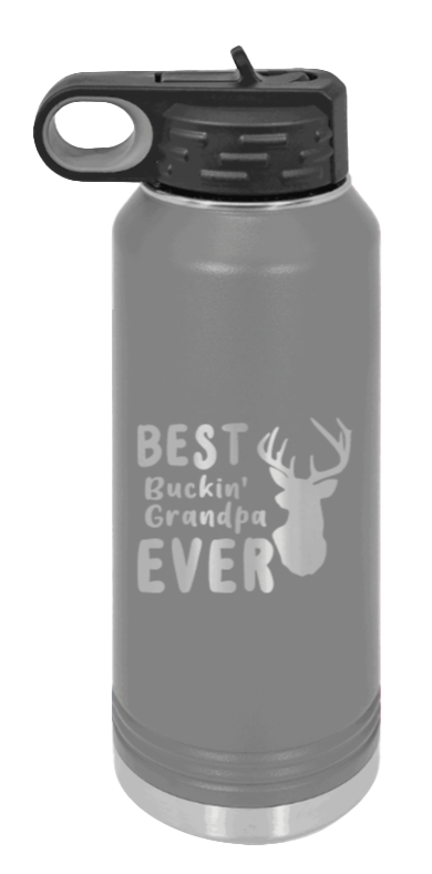 Best Buckin' Grandpa - 32oz Water Bottle Laser Engraved- Dark Grey