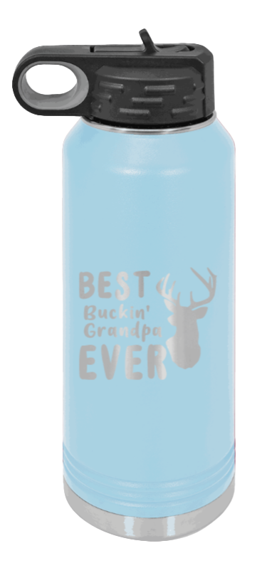Best Buckin' Grandpa - 32oz Water Bottle Laser Engraved- Light Blue