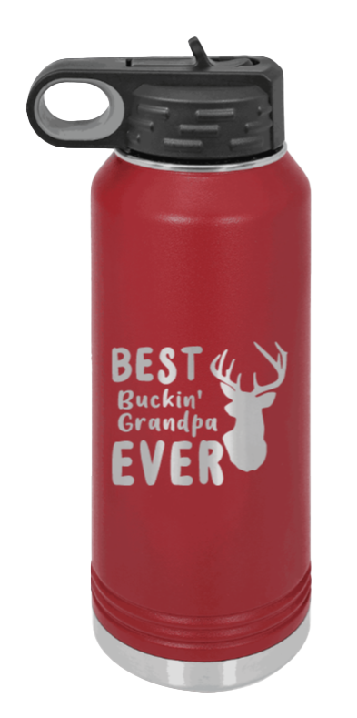Best Buckin' Grandpa - 32oz Water Bottle Laser Engraved- Maroon