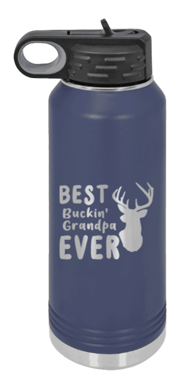 Best Buckin' Grandpa - 32oz Water Bottle Laser Engraved- Navy