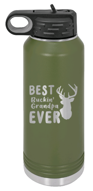 Best Buckin' Grandpa - 32oz Water Bottle Laser Engraved- Olive