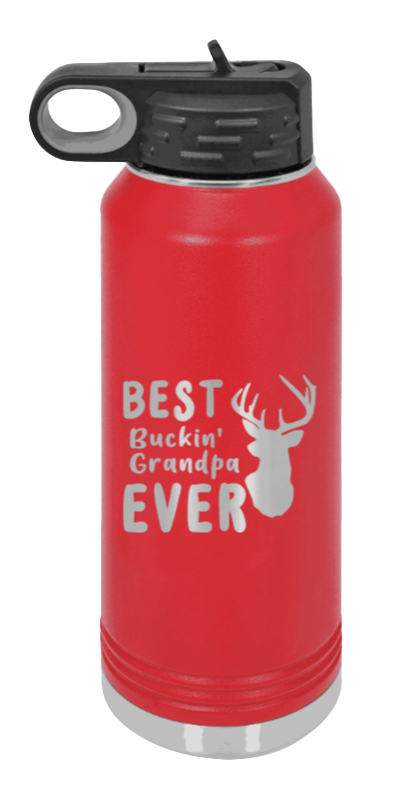 Best Buckin' Grandpa - 32oz Water Bottle Laser Engraved- Red