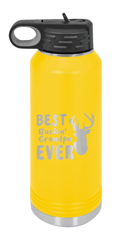 Best Buckin' Grandpa - 32oz Water Bottle Laser Engraved- Yellow