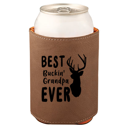 Best Buckin' Grandpa Leatherette Koosie-Dark Brown